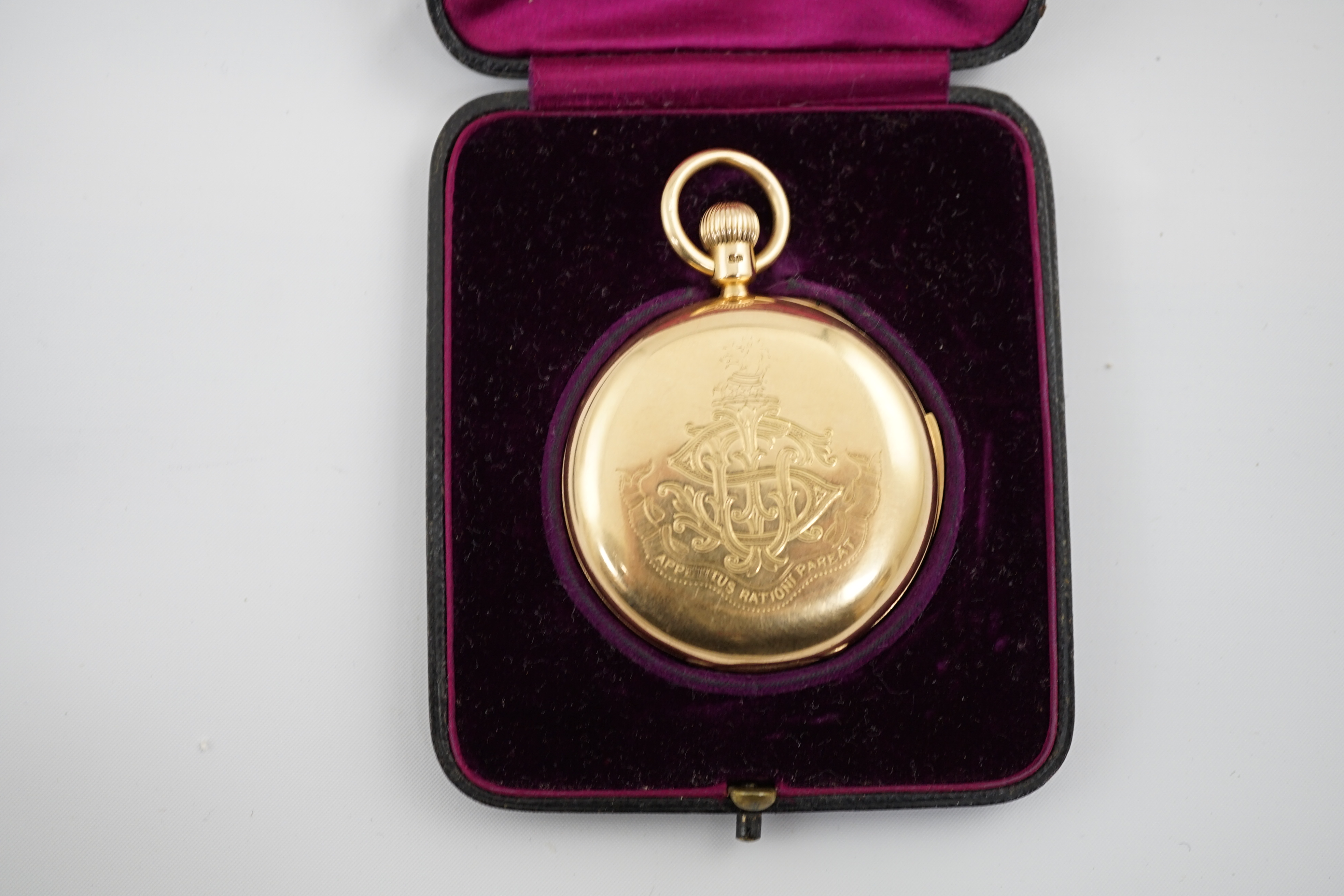 A George V 18ct gold hunter minute repeating lever pocket watch, by Ashley & Sims of Clerkenwell